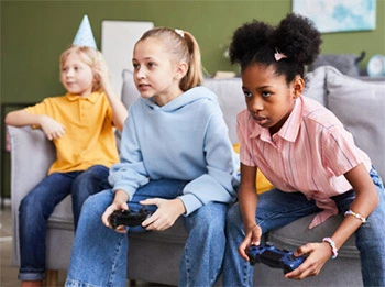 Kids playing video games