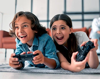 Children playing video games