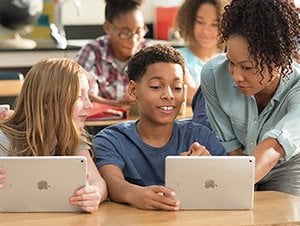 Students using iPads in a classroom